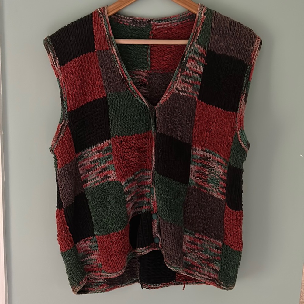HANDMADE Knit Chenille Button Down Sweater Vest Size M